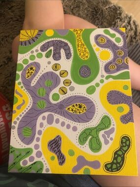 Original Abstract Organic Pattern Canvas Art in Yellow, Green & Purple